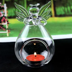 Elegant clear glass angel figurine tealight candle holder for romantic wedding decor