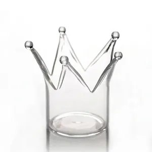 Elegant crown-shaped clear glass candle holder for romantic home decor