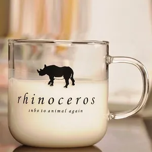 Mug en verre fait main résistant à la chaleur avec motif rhinocéros, capacité 300ml.