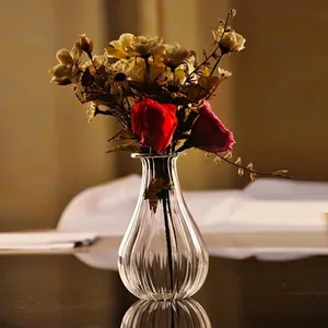 Minimalist Transparent Glass Vase Striped Hydroponic Plant Container Aromatherapy Bottle Home Decor Tabletop Centerpiece
