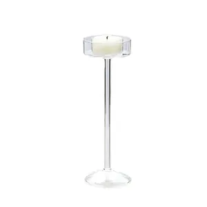 Elegant hand-blown glass long stem candle holder for romantic dinner table decor