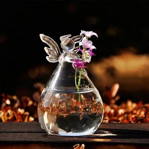 Vaso a Forma di Angelo in Vetro Borosilicato Trasparente Contenitore per Piante Idroponiche Decorazione Domestica per Matrimonio Natale Regalo