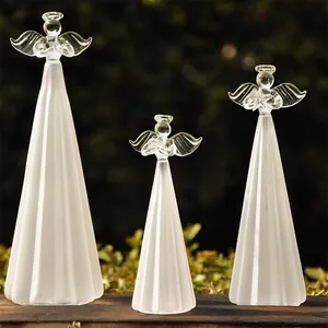 European Frosted Translucent Praying Angel Ornaments Borosilicate Glass Angel Figurines Rhinestone Pearl Embellished Angel Decoration For Wedding Home Decor Gift