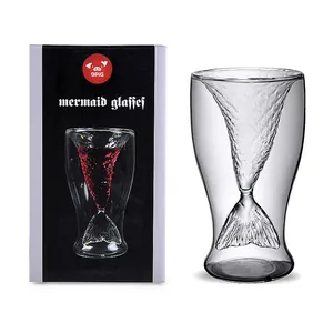 Kreatives doppelwandiges Meerjungfrauen-Glas mit eleganter Geschenkbox-Verpackung.