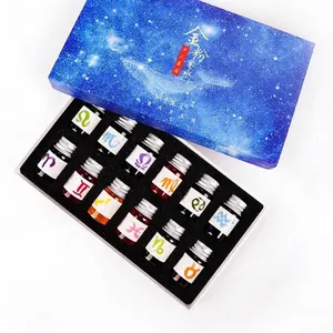 12 colors shimmer gold powder zodiac ink set for dip pens in starry gift box packaging