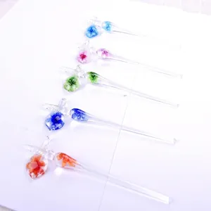 Handmade Glass Dip Pen Creative Floral Embedded Glass Writing Pen Artistic Calligraphy Dip Pen With Gift Box For Stationery Lovers