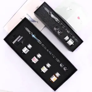 Handmade glass dip pen set with glitter ink for calligraphy and starry sky writing