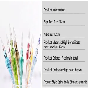 Detailed view of hand-blown spiral glass dip pens in various vibrant and bright colors