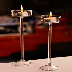 Elegant European style clear glass candle holders set for romantic home decoration