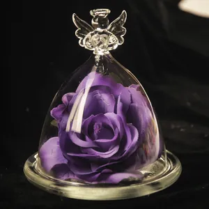 Elegant clear angel glass dome with a purple rose for creative home gift decoration