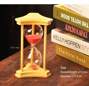 Creative wooden frame glass hourglass timer with red sand for home decor