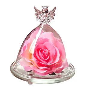 Creative angel glass dome vase with pink rose for elegant home decoration