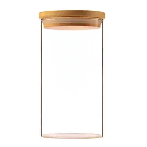 Bocal en verre borosilicaté cylindrique avec couvercle en bambou hermétique naturel