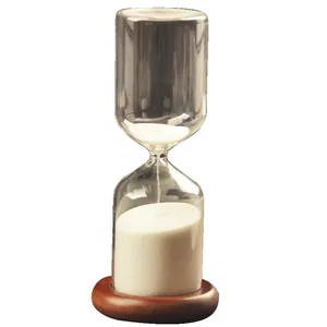 European style creative 30-minute glass hourglass with white sand and dark wooden base
