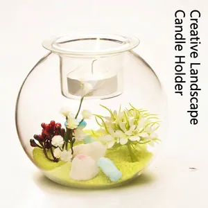 European Creative Transparent Glass Candle Holder Micro Landscape Decorative Glass Vase For Home Office Wedding Birthday Gift