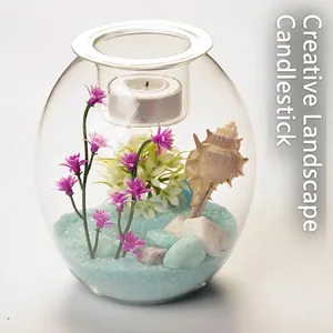 Creative transparent glass candle holder with ocean landscape interior decoration