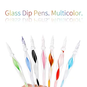 Handmade Spiral Glass Dip Pen Screw Nib High Borosilicate Glass Writing Pen With Pen Holder For Wedding Business Gift Stationery