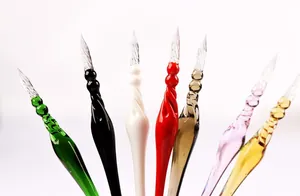 Elegant handmade glass dip pens with spiral nibs in multiple vibrant colors for calligraphy