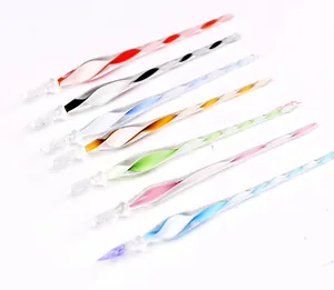Elegant colorful glass dip pen set with spiral threaded design for calligraphy art