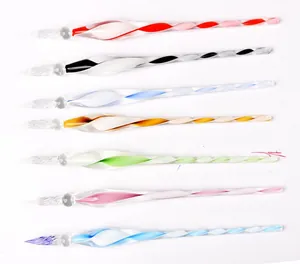 Set of seven colorful spiral glass dip pens for creative calligraphy and signature writing