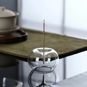 Zen-style circular clear glass incense stick holder for home tea ceremony aromatherapy