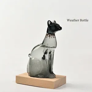 Vintage Egyptian Cat Storm Glass Weather Forecast Bottle With Wooden Base Glass Desktop Decorative Ornament Home Gift