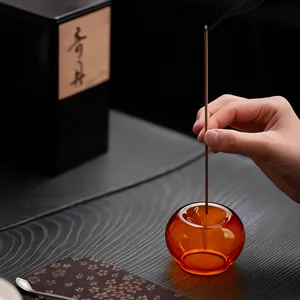 Zen style amber glass incense stick holder for indoor tea ceremony and aromatherapy