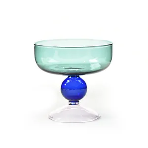 Elegant heat-resistant multi-colored high-foot glass dessert bowl for ice cream and yogurt