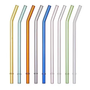 Set aus 26 cm extra langen bunten gebogenen Glasstrohhalmen mit Anti-Rutsch-Schnalle