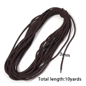 Detailed view of the 3mm brown elastic cord, showing texture and quality for crafts and sewing.
