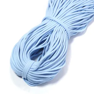 Close-up detail of light blue elastic cord, ideal for DIY crafts, hoodie drawstrings and sewing.