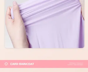 Close-up view of light purple raincoat fabric showing high elasticity and soft texture