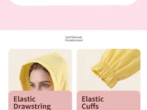 Detail view of portable EVA raincoat featuring elastic drawstring hood and cuffs