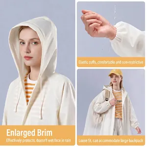 Portable non-disposable EVA raincoat with enlarged hood and elastic cuffs for adults