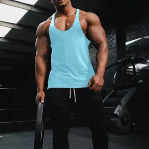 Professionele lichtblauwe ademende heren fitness tanktop voor bodybuilding en sport