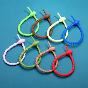 Detailed view of multiple colorful silicone cable ties for DIY accessories and cable management