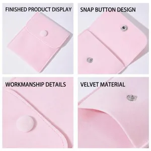 Elegant pink velvet jewelry pouch with metal snap button and plush fabric texture