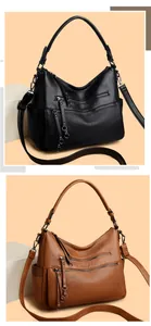 Multi-pocket large capacity women shoulder crossbody bag detail view showing black and brown options.