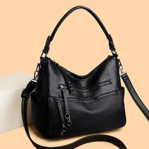 Women Vintage PU Leather Shoulder Bag Large Capacity Crossbody Bag Casual Daily Tote Bag Zipper Handbag For Ladies