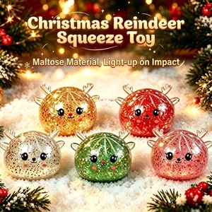 Jouet Squishy Renne de Noël avec LED et Paillettes Matériau TPR à Rebond Rapide pour Soulagement du Stress Cadeau de Noël