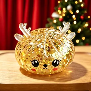 Jouet à presser renne festif avec paillettes dorées et visage mignon pour les fêtes