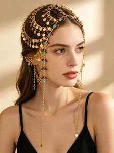 Chaîne de tête dorée pampilles style bohème accessoire cheveux oriental mariage