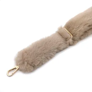 Correa de hombro de peluche suave de repuesto para bolsos, correa ajustable de pelo sintético caqui.