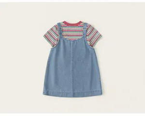 Ensemble t-shirt rayé et robe salopette en denim pour fille tenue mignonne deux pièces