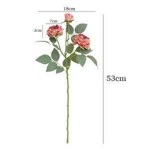 Fiore di rosa artificiale 3 teste ramo di fiori di seta rosa decorazione casa 53cm per allestimenti.