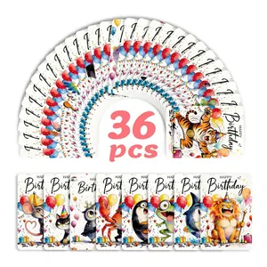 36Pcs Cute Cartoon Animal Birthday Greeting Cards For Party And Gift Decoration Set