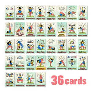 36 Yoga Posen Lernkarten für Kinder und Erwachsene, lustige Cartoon Fitness Übungskarten.