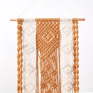 Handmade boho macrame wall hanging tapestry, Nordic style woven decor for bedroom and living room.