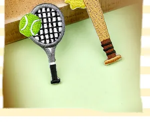 Sports embroidered patches DIY decorative appliques for clothing tennis racket baseball bat