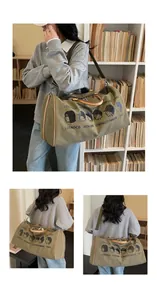 Grote canvas reistas voor dames, casual schoudertas voor pendelaars met vintage print.